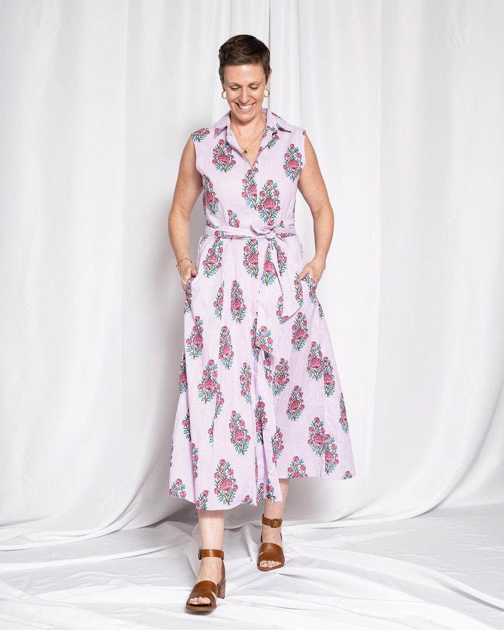 Isabella Sleeveless Shirt Dress - Lavender Picnic