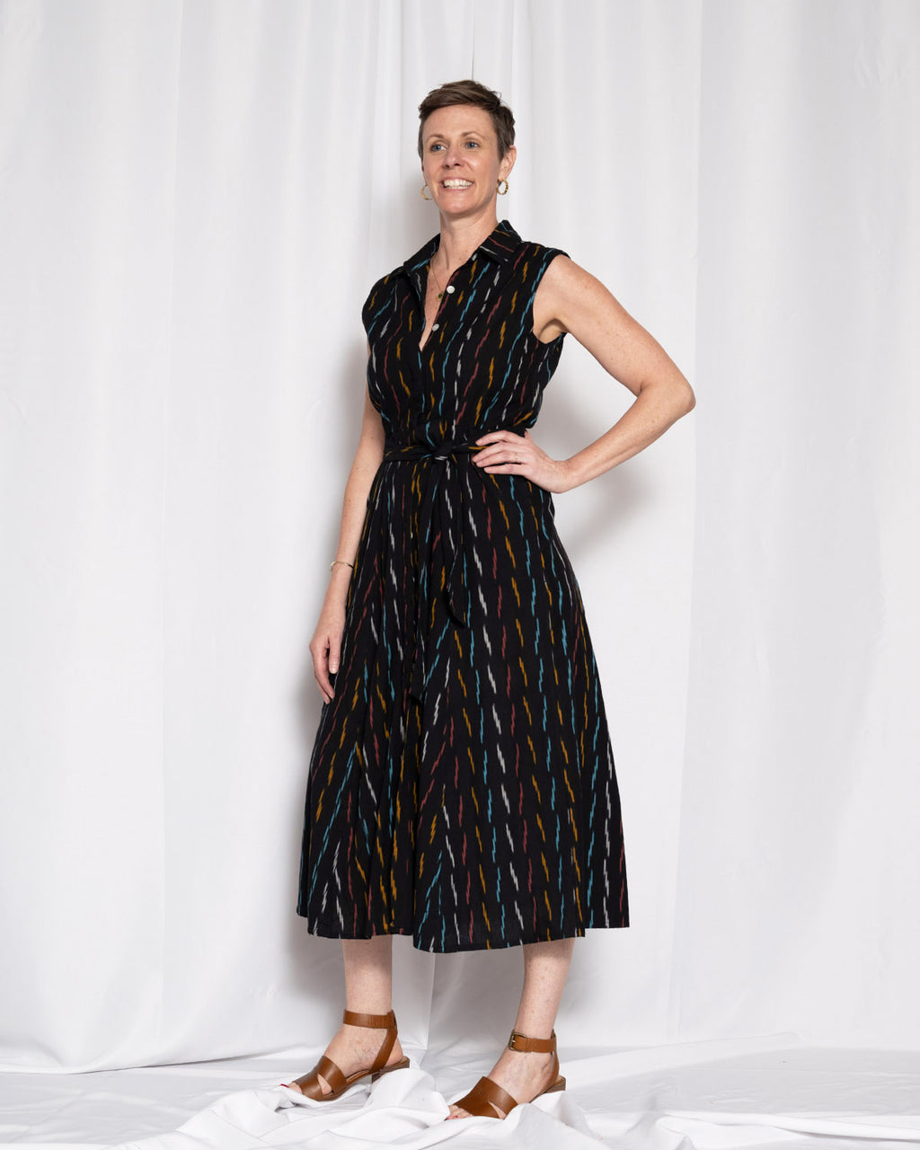 Isabella Sleeveless Shirt Dress - Midnight Ikat