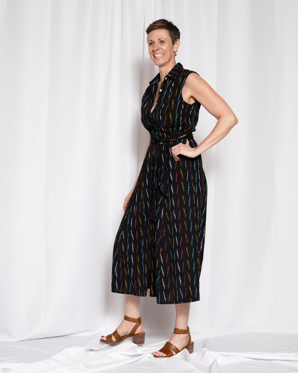 Isabella Sleeveless Shirt Dress - Midnight Ikat
