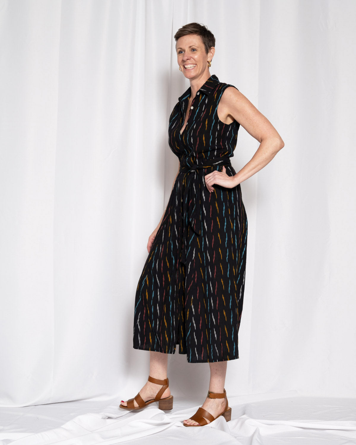 Isabella Sleeveless Shirt Dress - Midnight Ikat