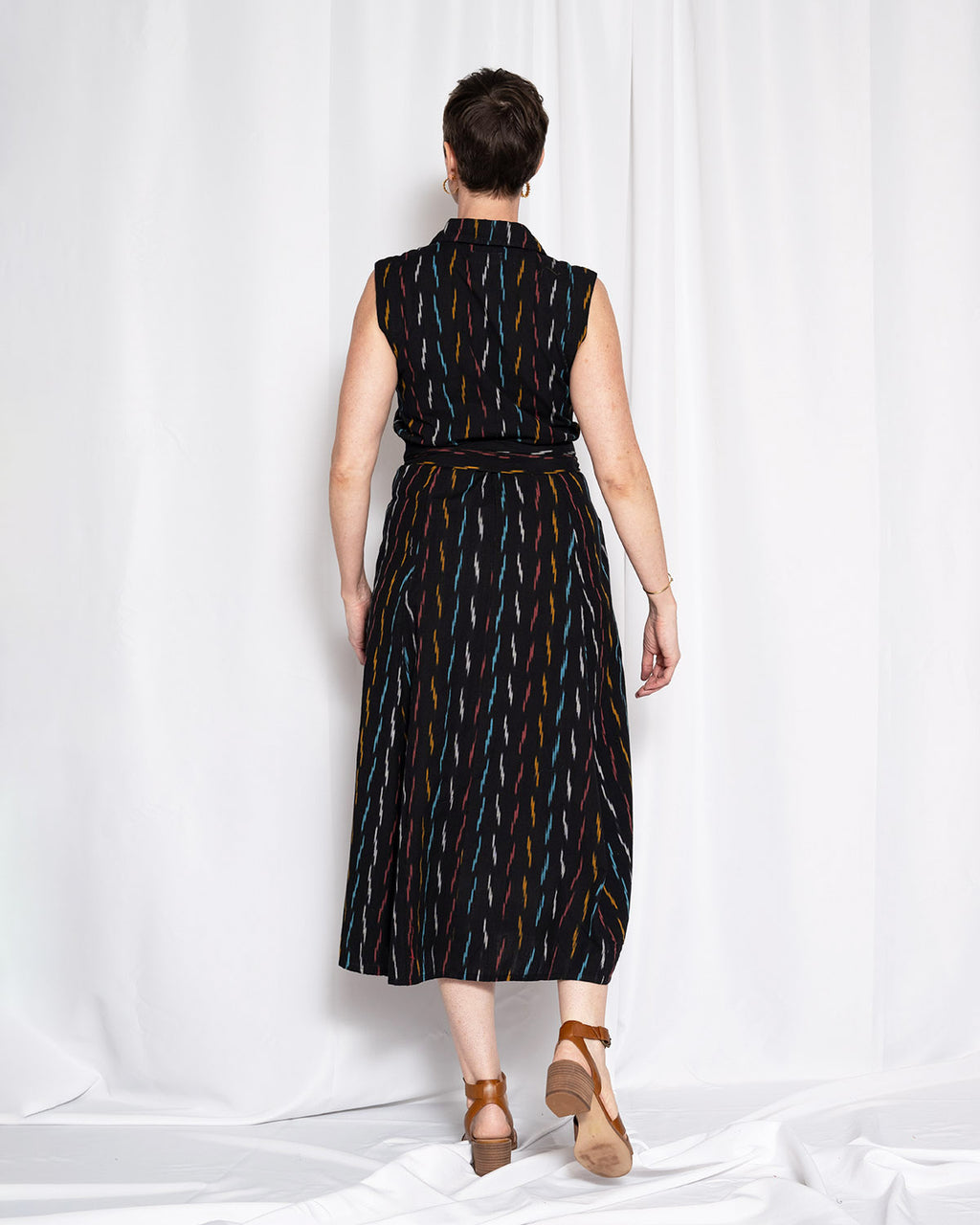 Isabella Sleeveless Shirt Dress - Midnight Ikat