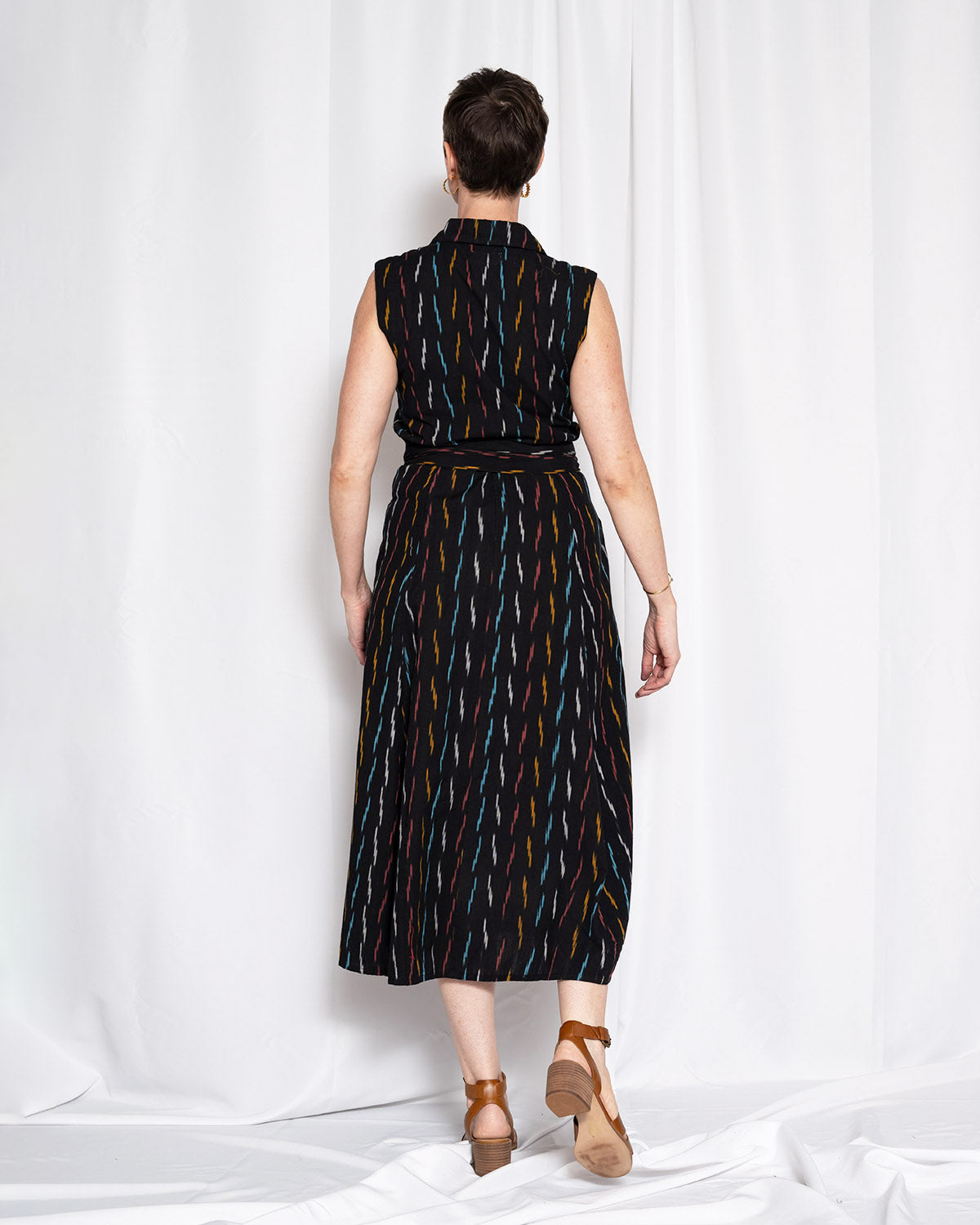Isabella Sleeveless Shirt Dress - Midnight Ikat