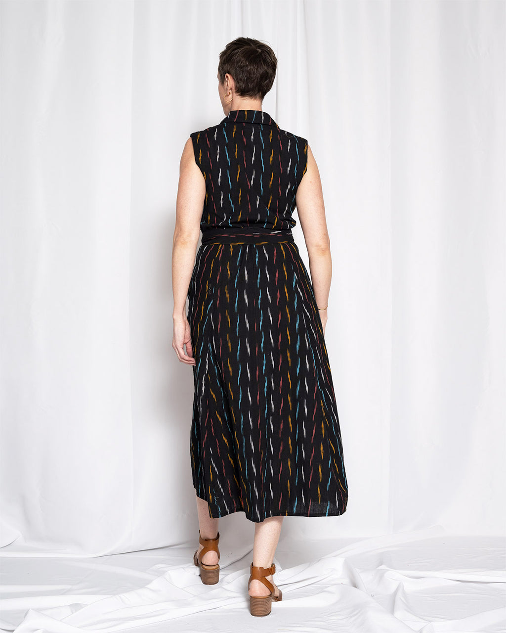 Isabella Sleeveless Shirt Dress - Midnight Ikat