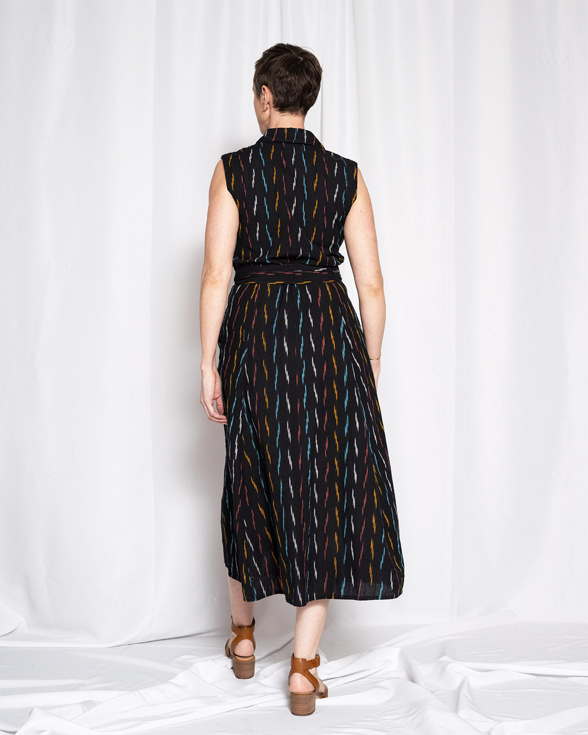 Isabella Sleeveless Shirt Dress - Midnight Ikat
