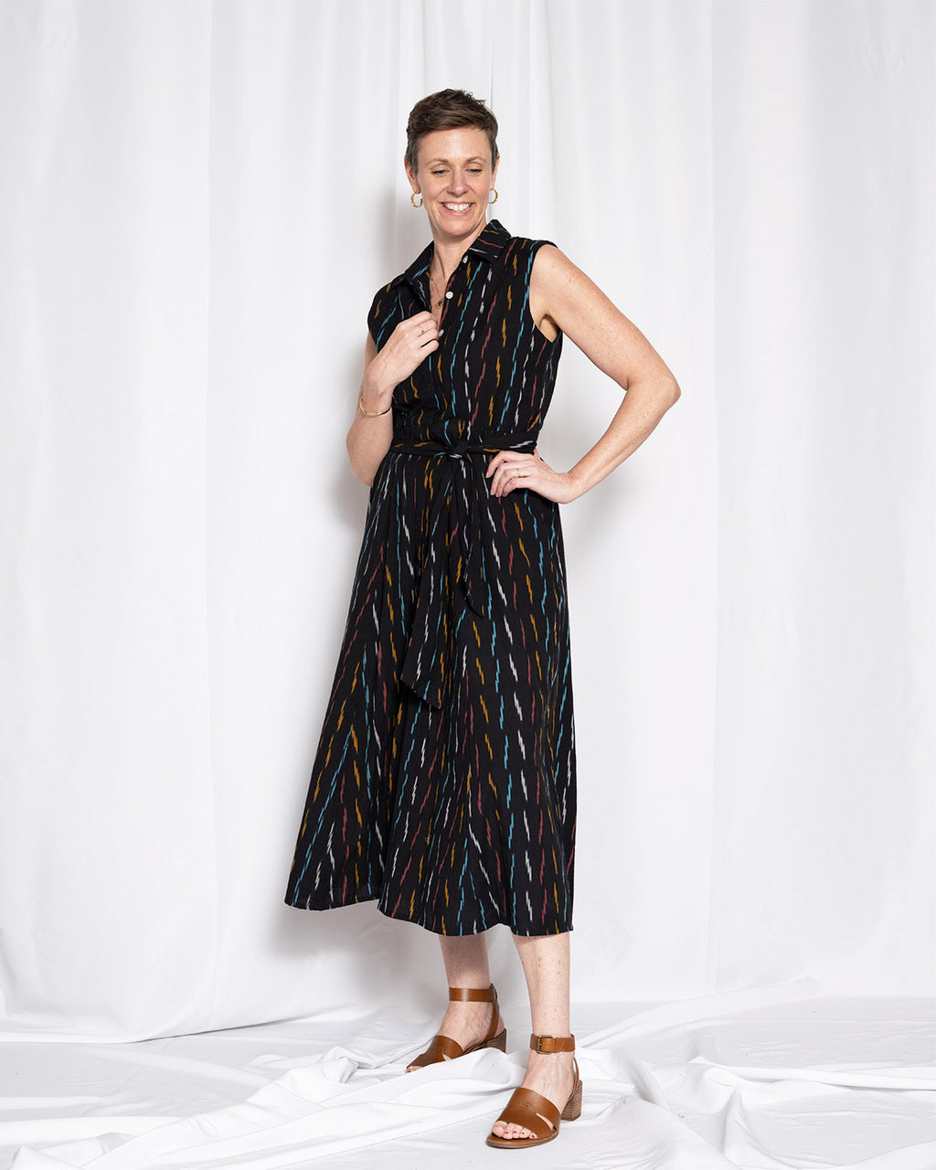 Isabella Sleeveless Shirt Dress - Midnight Ikat