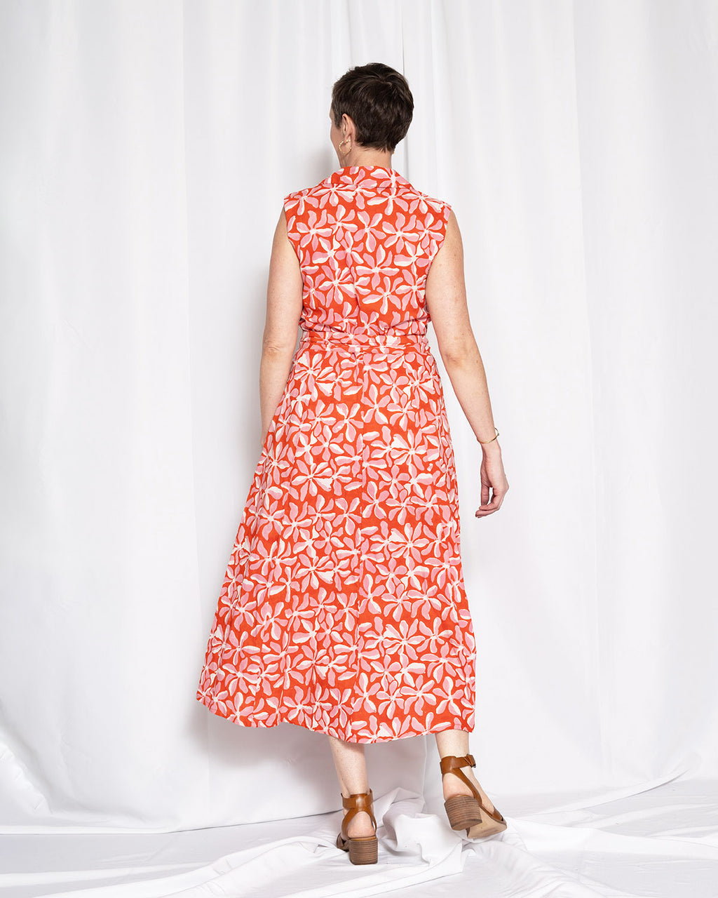 Isabella Sleeveless Shirt Dress - Papaya Bloom