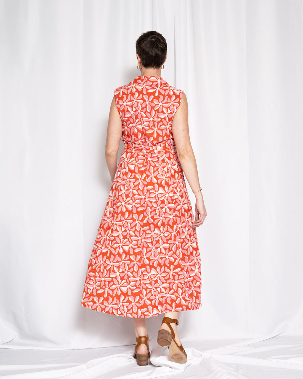 Isabella Sleeveless Shirt Dress - Papaya Bloom