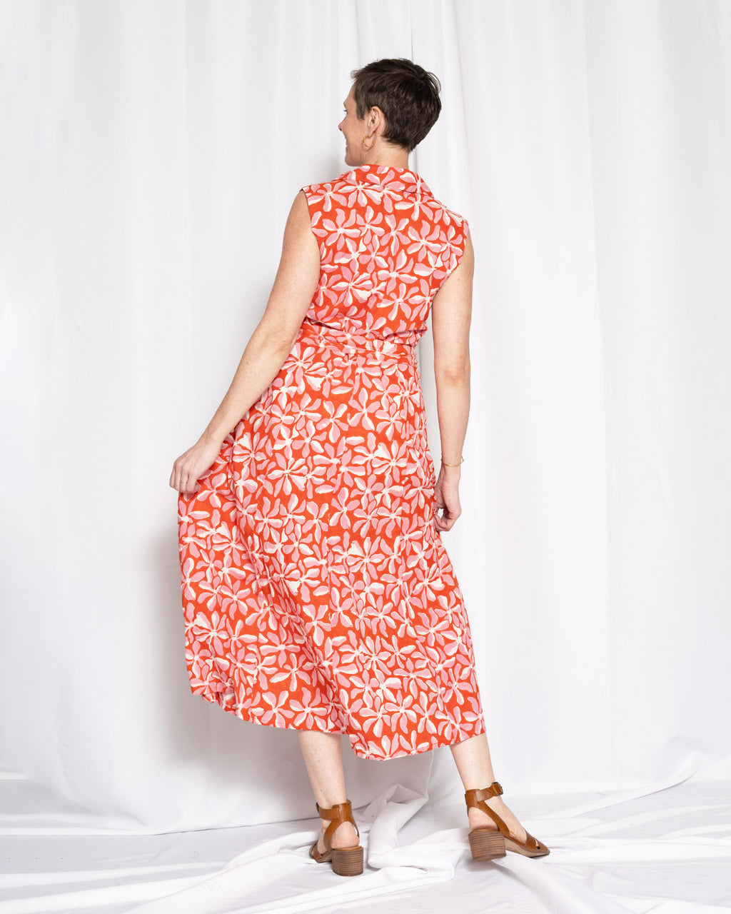 Isabella Sleeveless Shirt Dress - Papaya Bloom