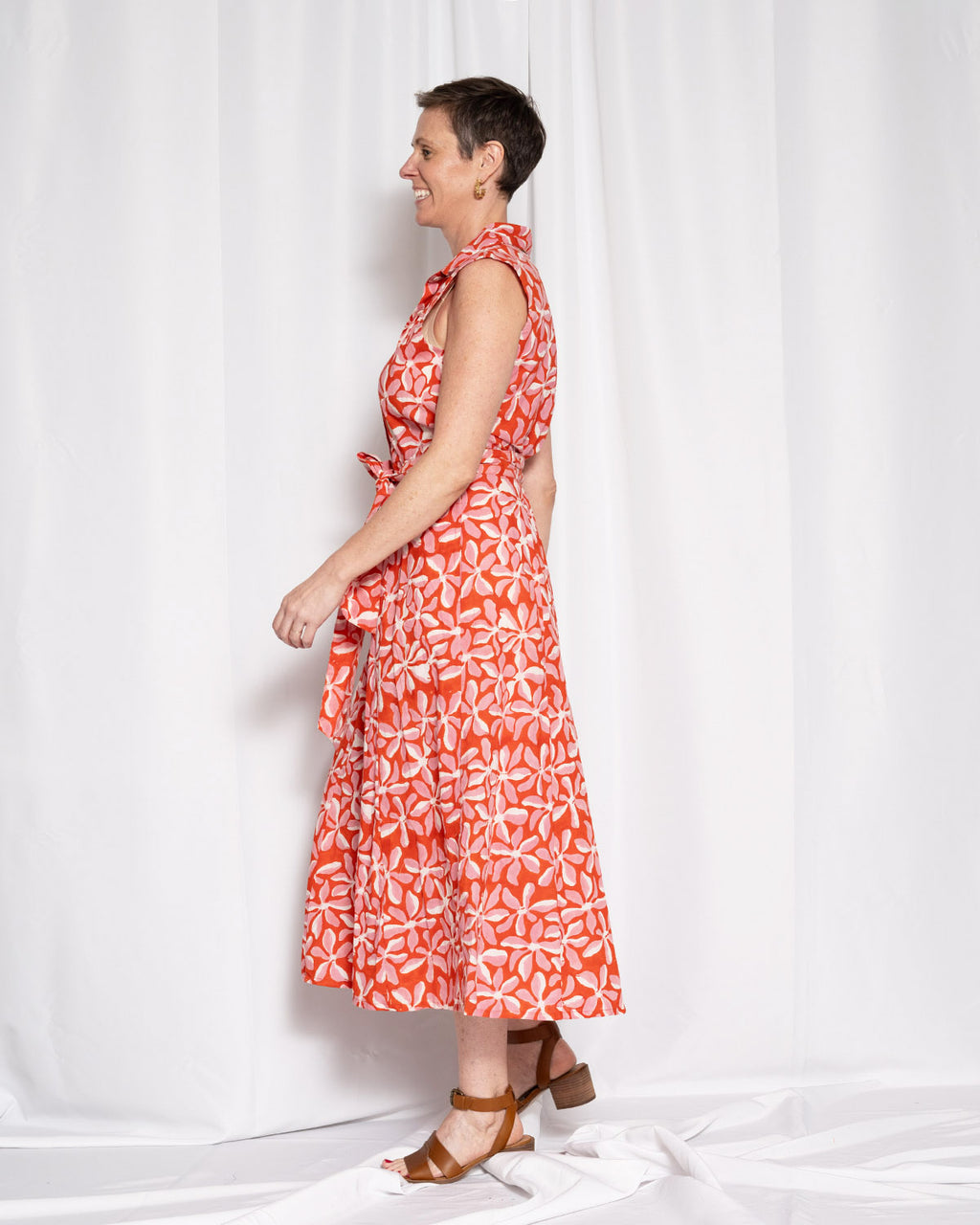 Isabella Sleeveless Shirt Dress - Papaya Bloom