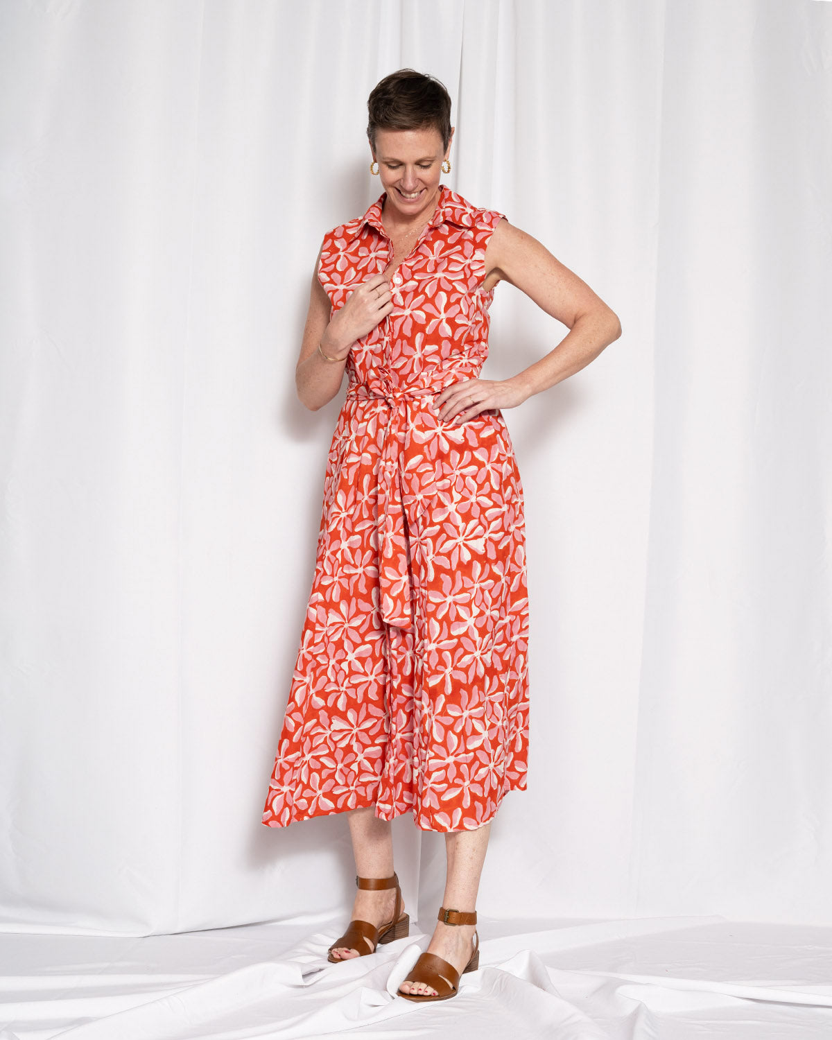Isabella Sleeveless Shirt Dress - Papaya Bloom
