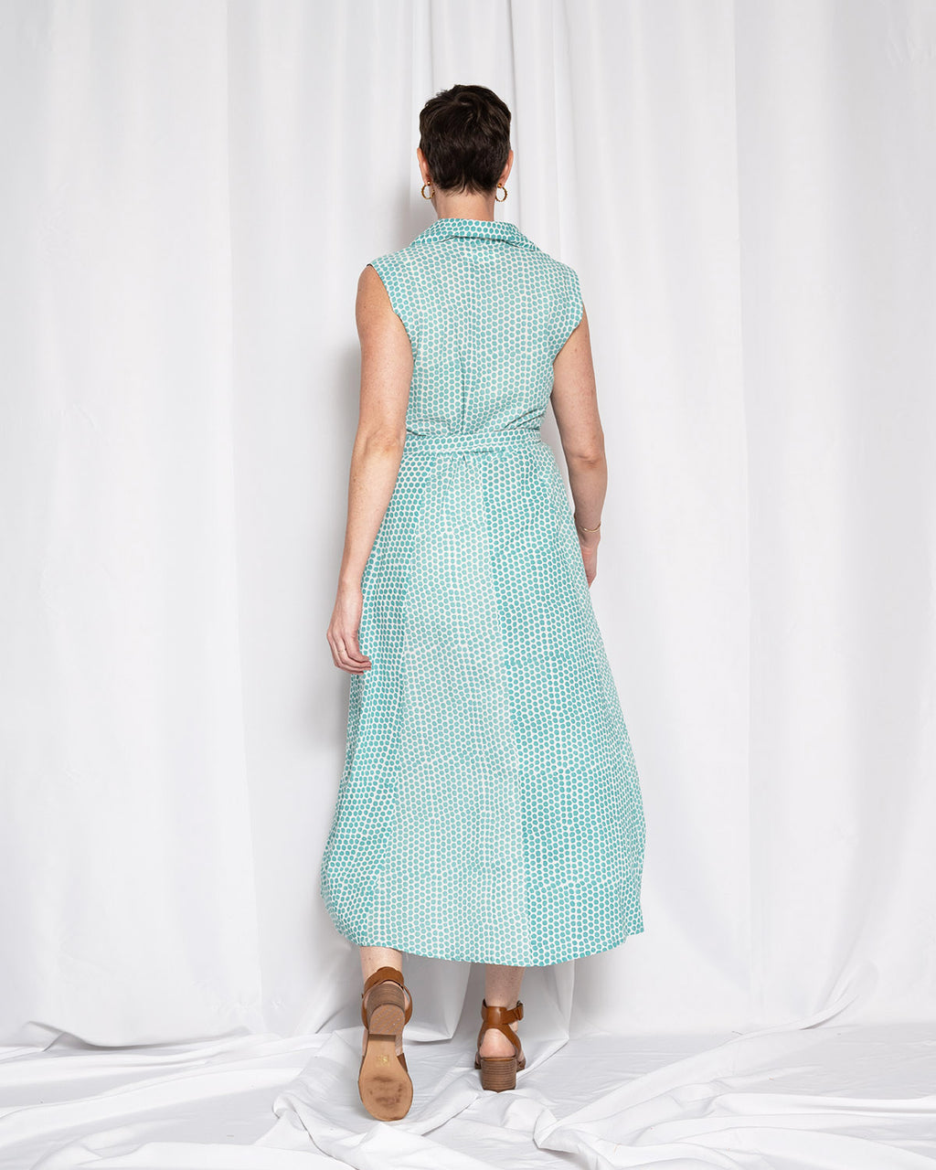 Isabella Sleeveless Shirt Dress - Teal Dot