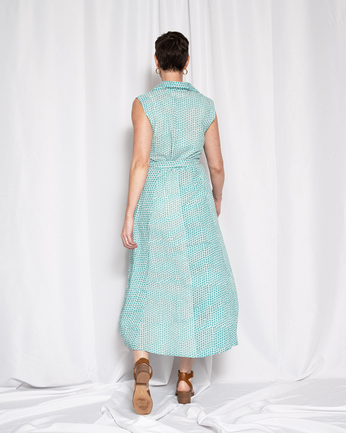 Isabella Sleeveless Shirt Dress - Teal Dot