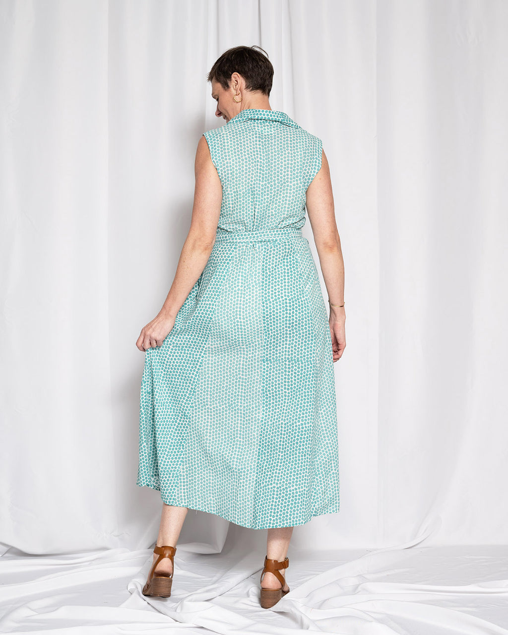Isabella Sleeveless Shirt Dress - Teal Dot