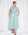 Isabella Sleeveless Shirt Dress - Teal Dot