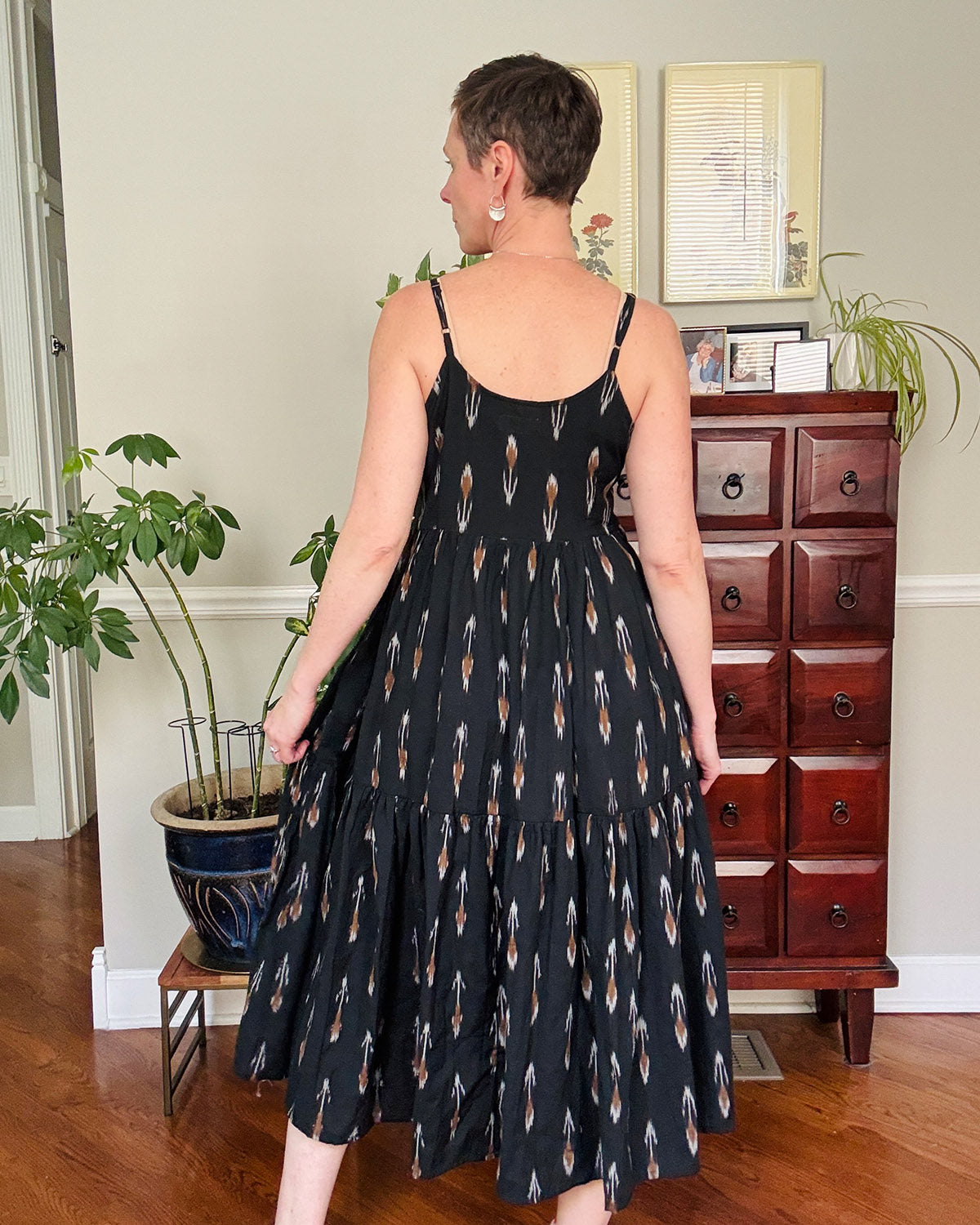 Sienna Tiered Sundress Dress - Black Ikat
