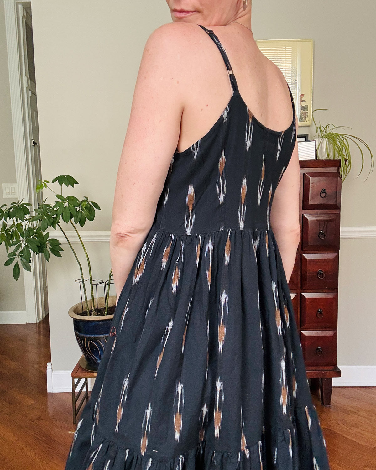Sienna Tiered Sundress Dress - Black Ikat