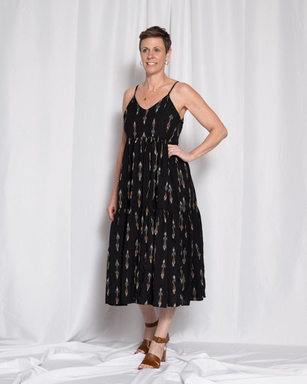 Sienna Tiered Sundress Dress - Black Ikat
