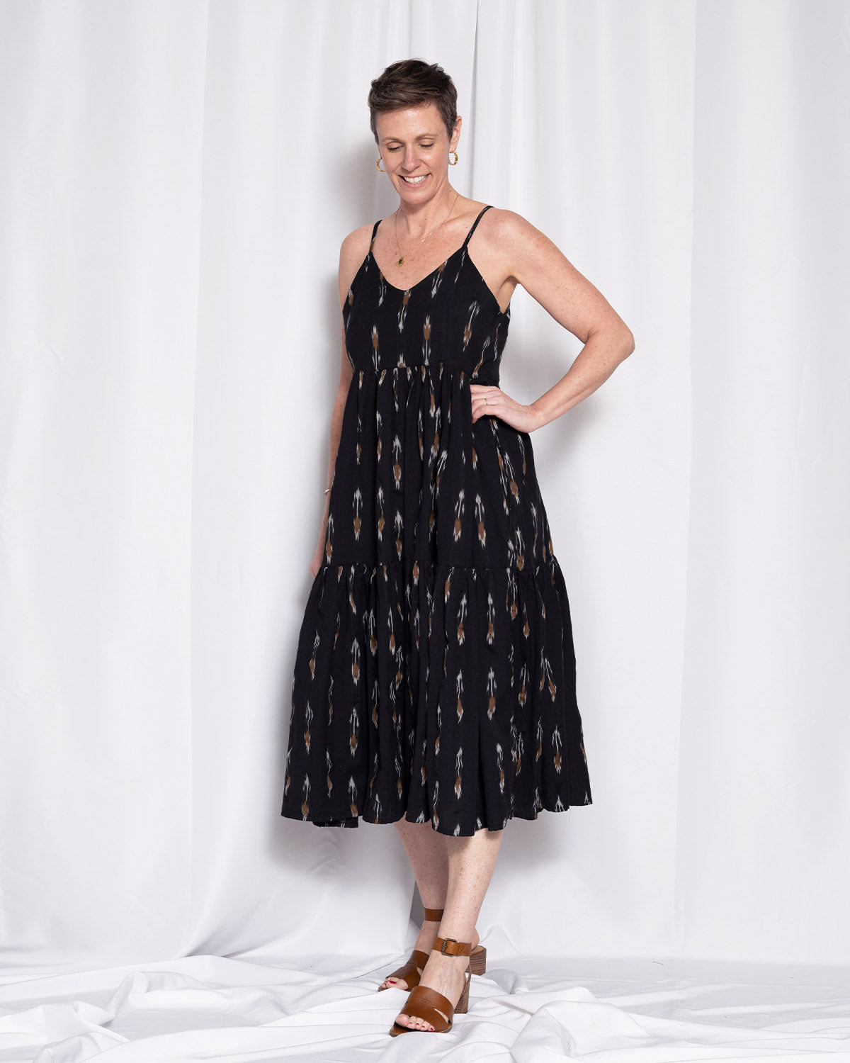 Sienna Tiered Sundress Dress - Black Ikat