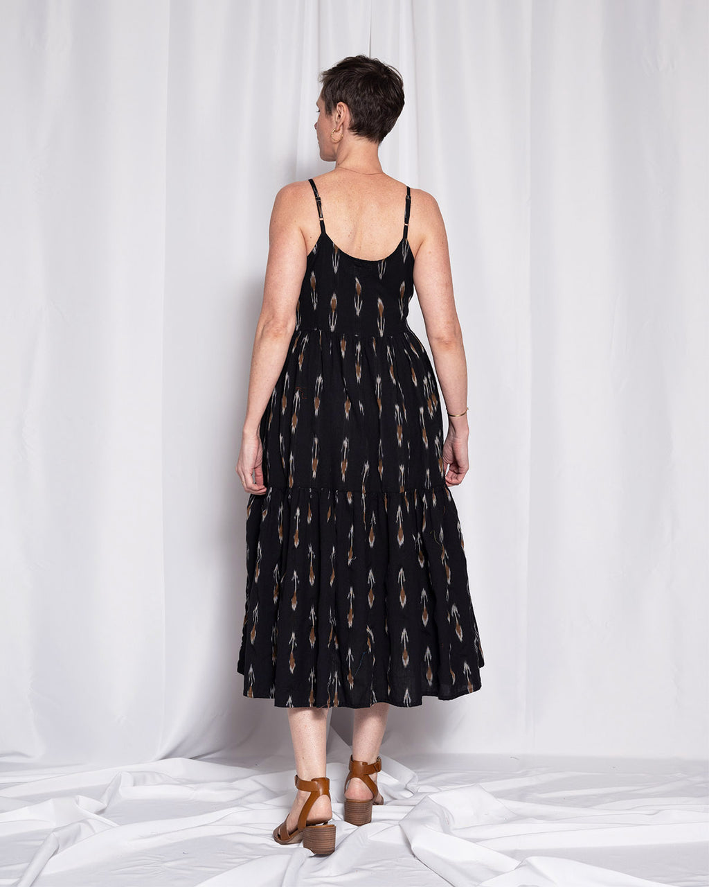 Sienna Tiered Sundress Dress - Black Ikat