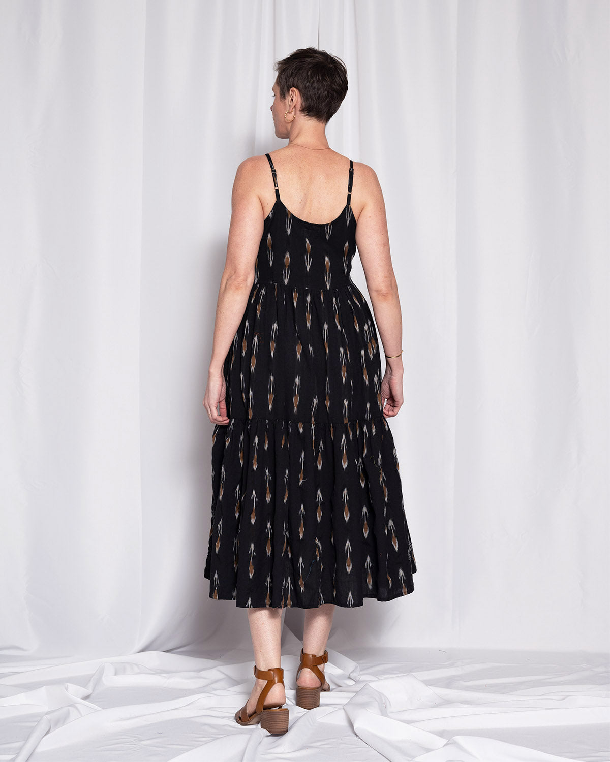 Sienna Tiered Sundress Dress - Black Ikat