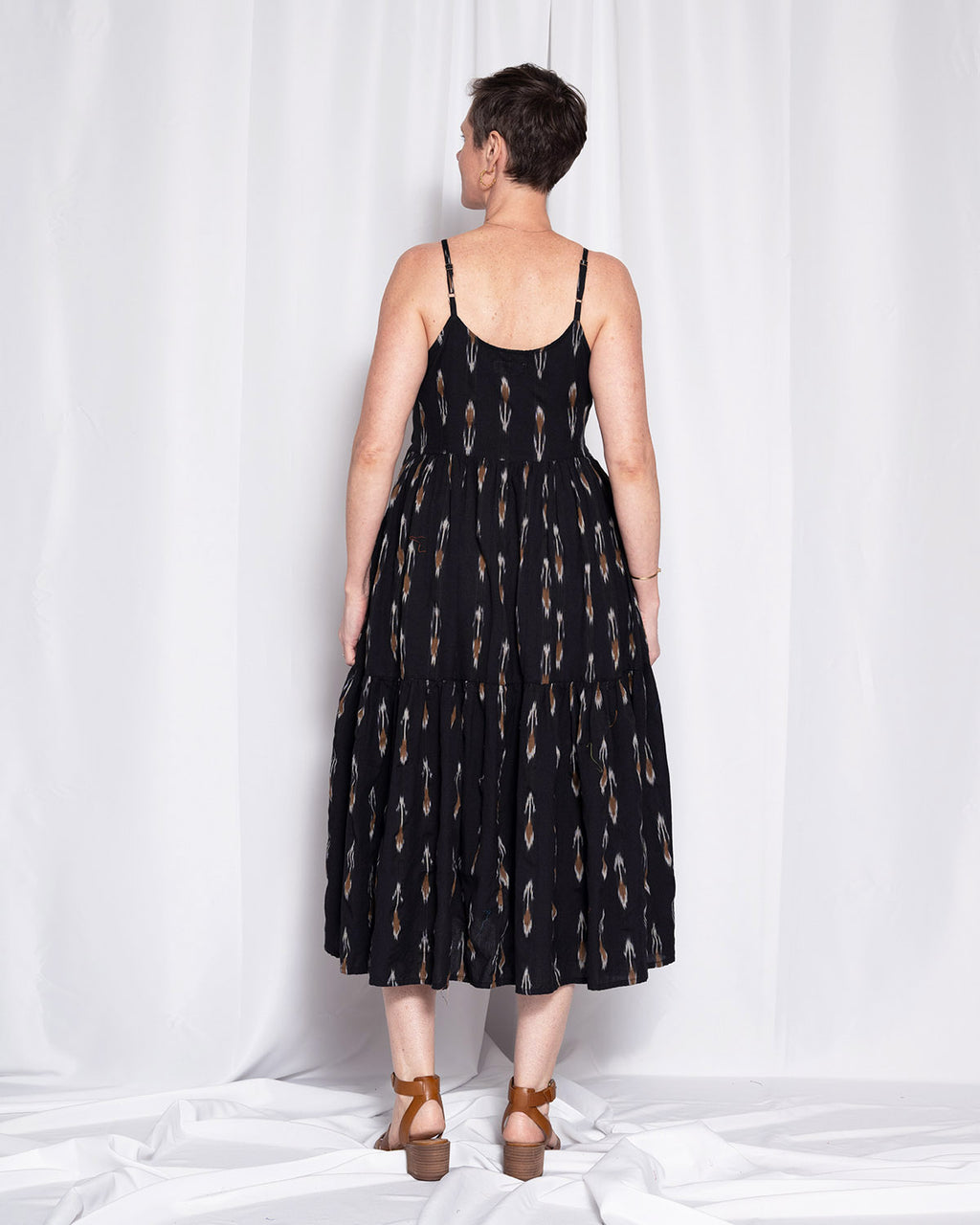 Sienna Tiered Sundress Dress - Black Ikat