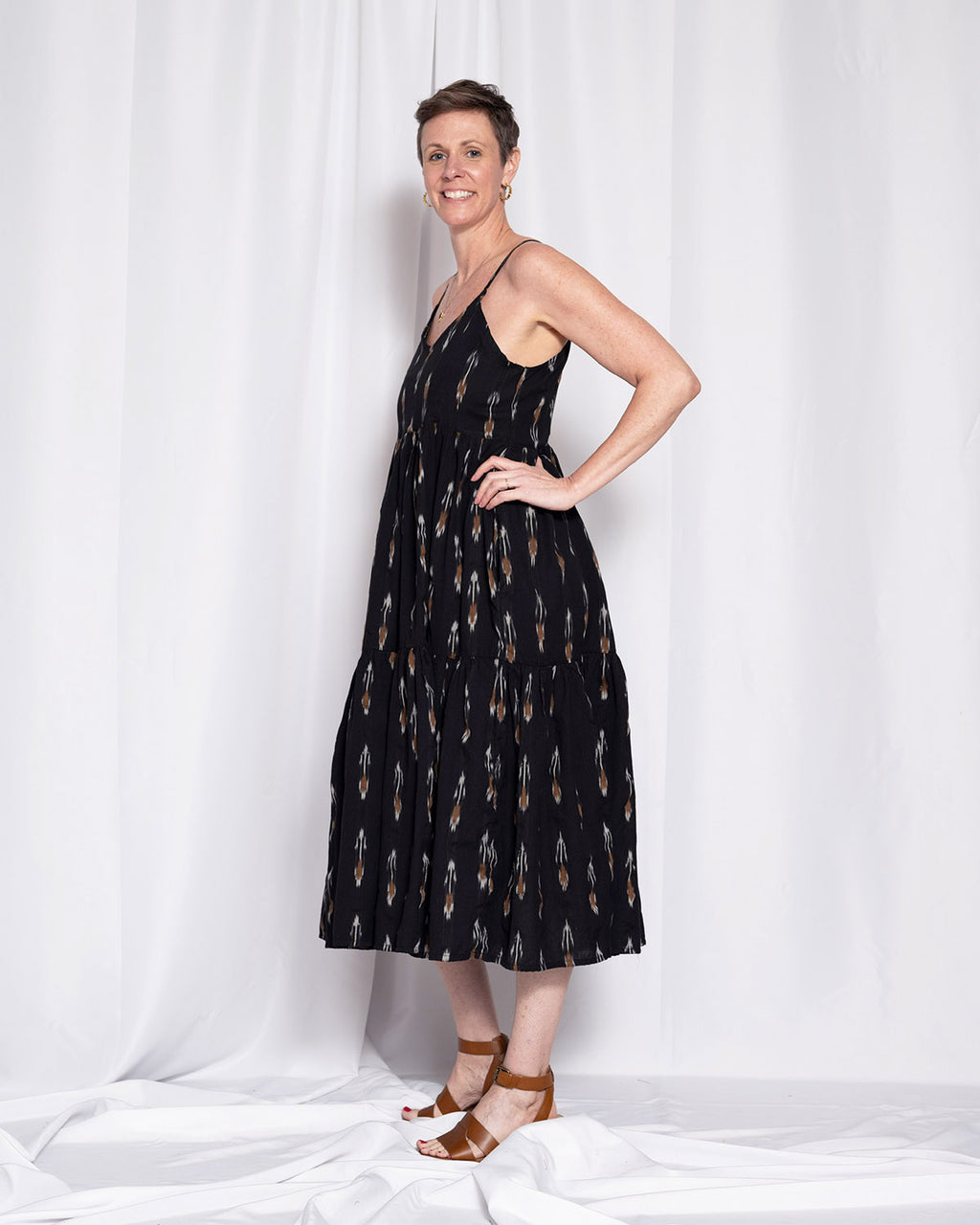 Sienna Tiered Sundress Dress - Black Ikat