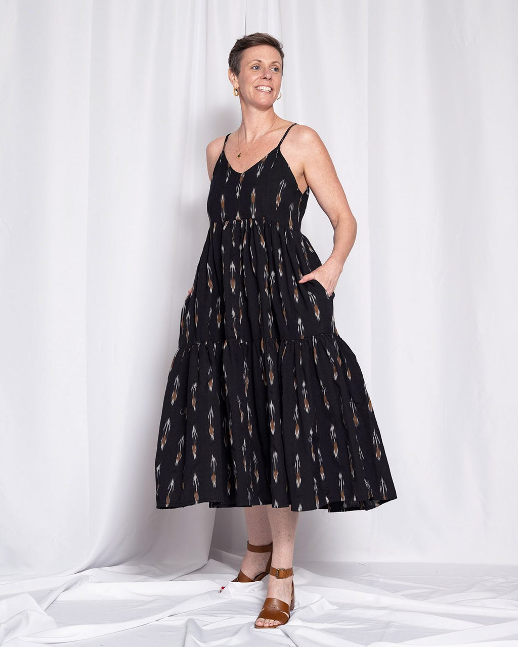Sienna Tiered Sundress Dress - Black Ikat