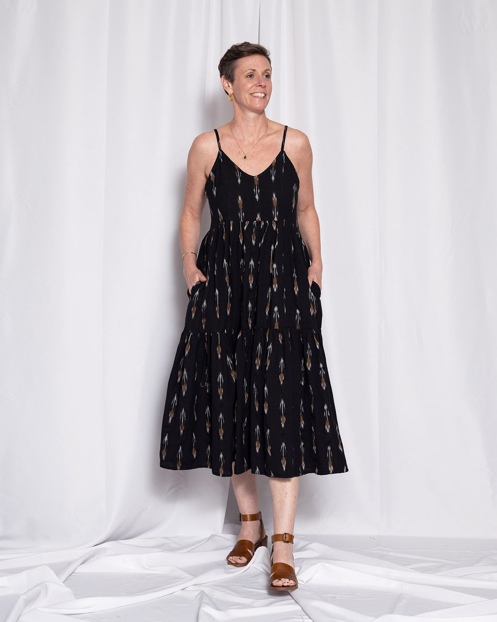 Sienna Tiered Sundress Dress - Black Ikat
