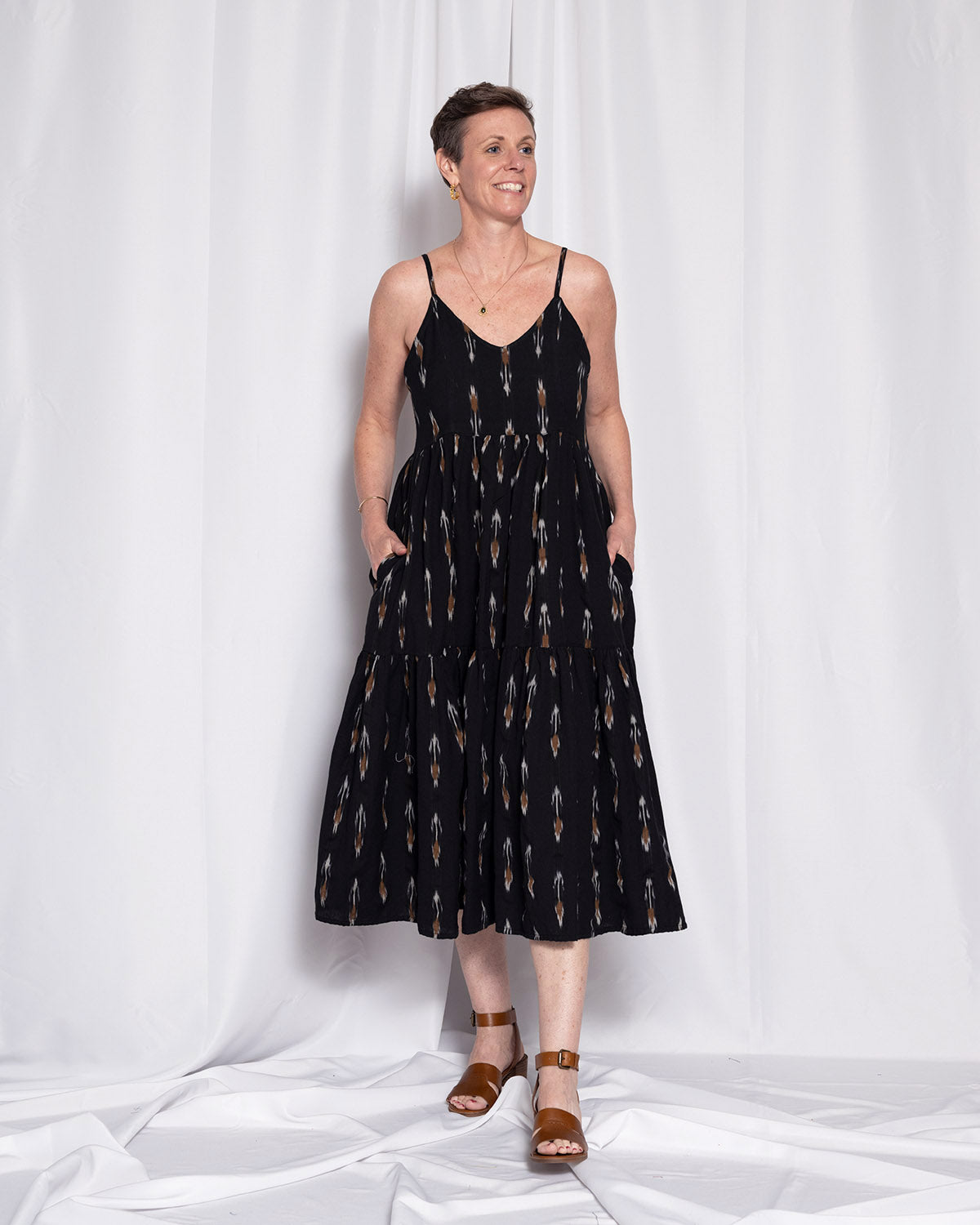 Sienna Tiered Sundress Dress - Black Ikat