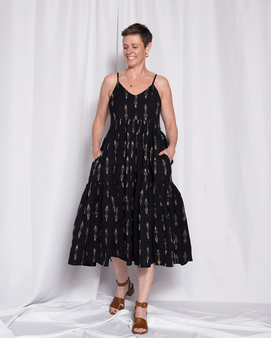 Sienna Tiered Sundress Dress - Black Ikat