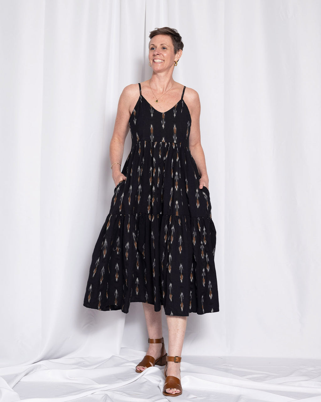 Sienna Tiered Sundress Dress - Black Ikat