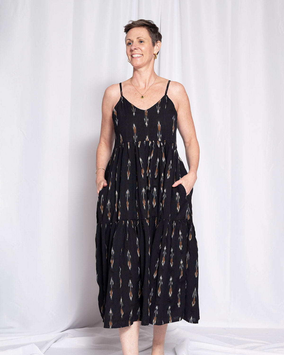 Sienna Tiered Sundress Dress - Black Ikat