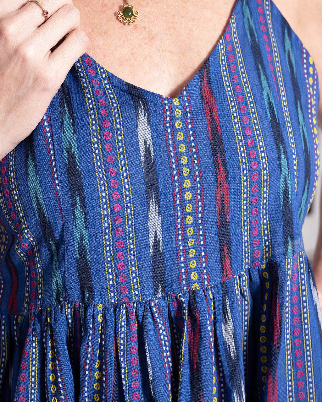 Sienna Tiered Sundress Dress - Blue Ikat