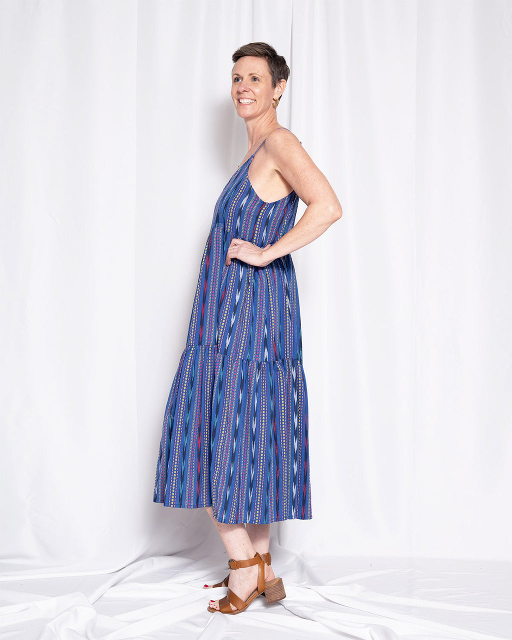 Sienna Tiered Sundress Dress - Blue Ikat