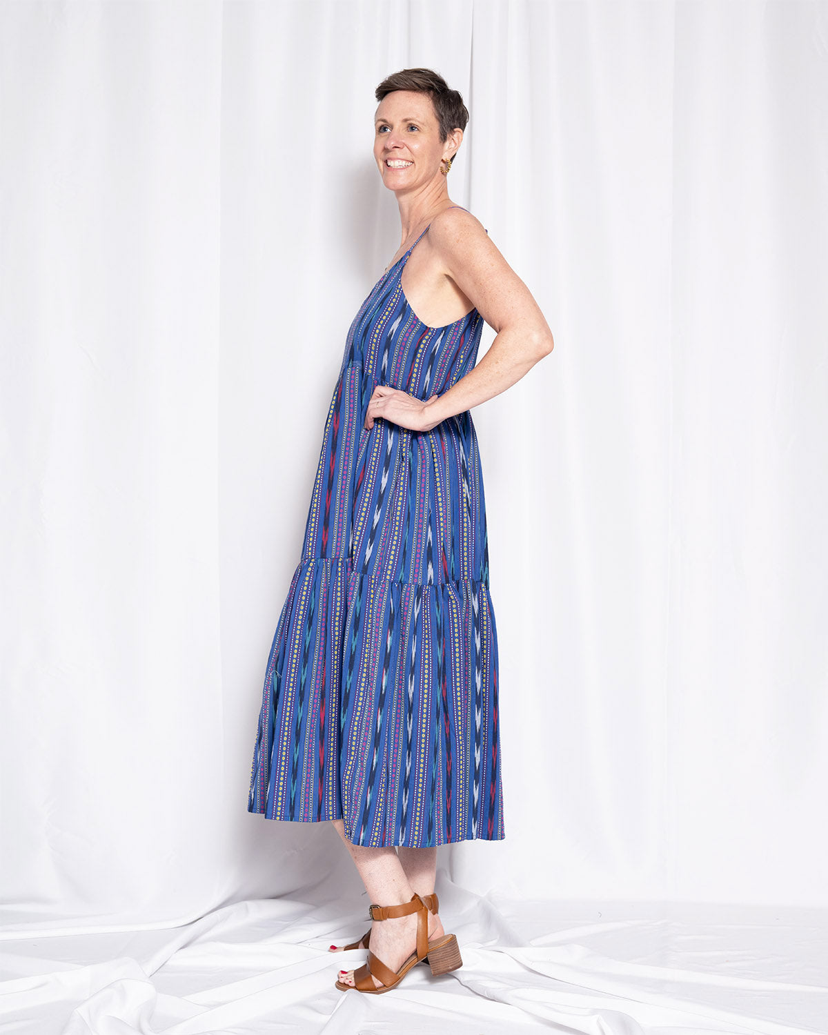 Sienna Tiered Sundress Dress - Blue Ikat