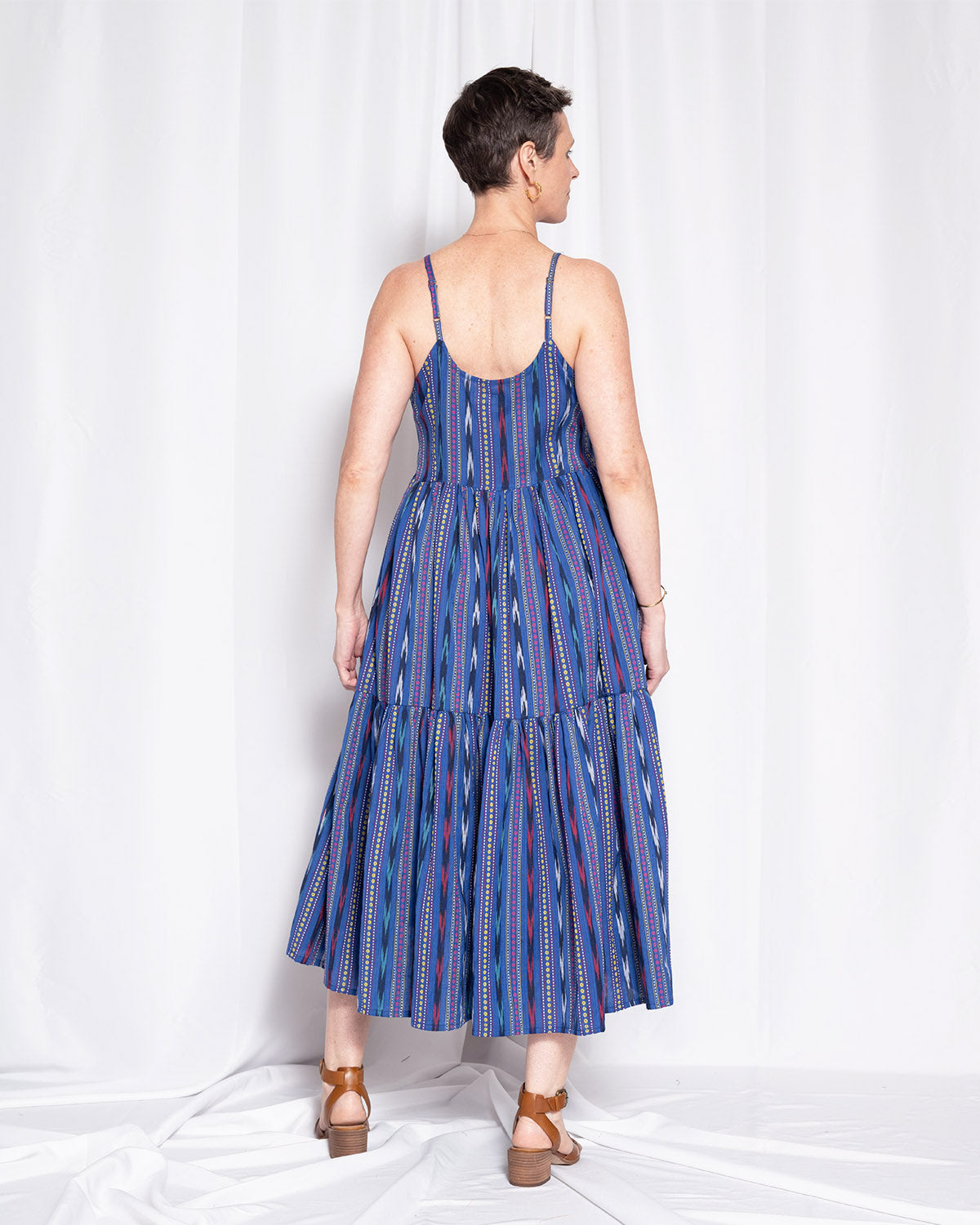 Sienna Tiered Sundress Dress - Blue Ikat