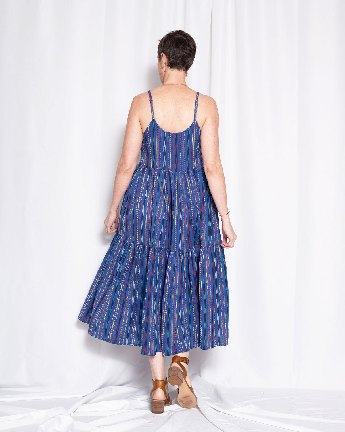 Sienna Tiered Sundress Dress - Blue Ikat