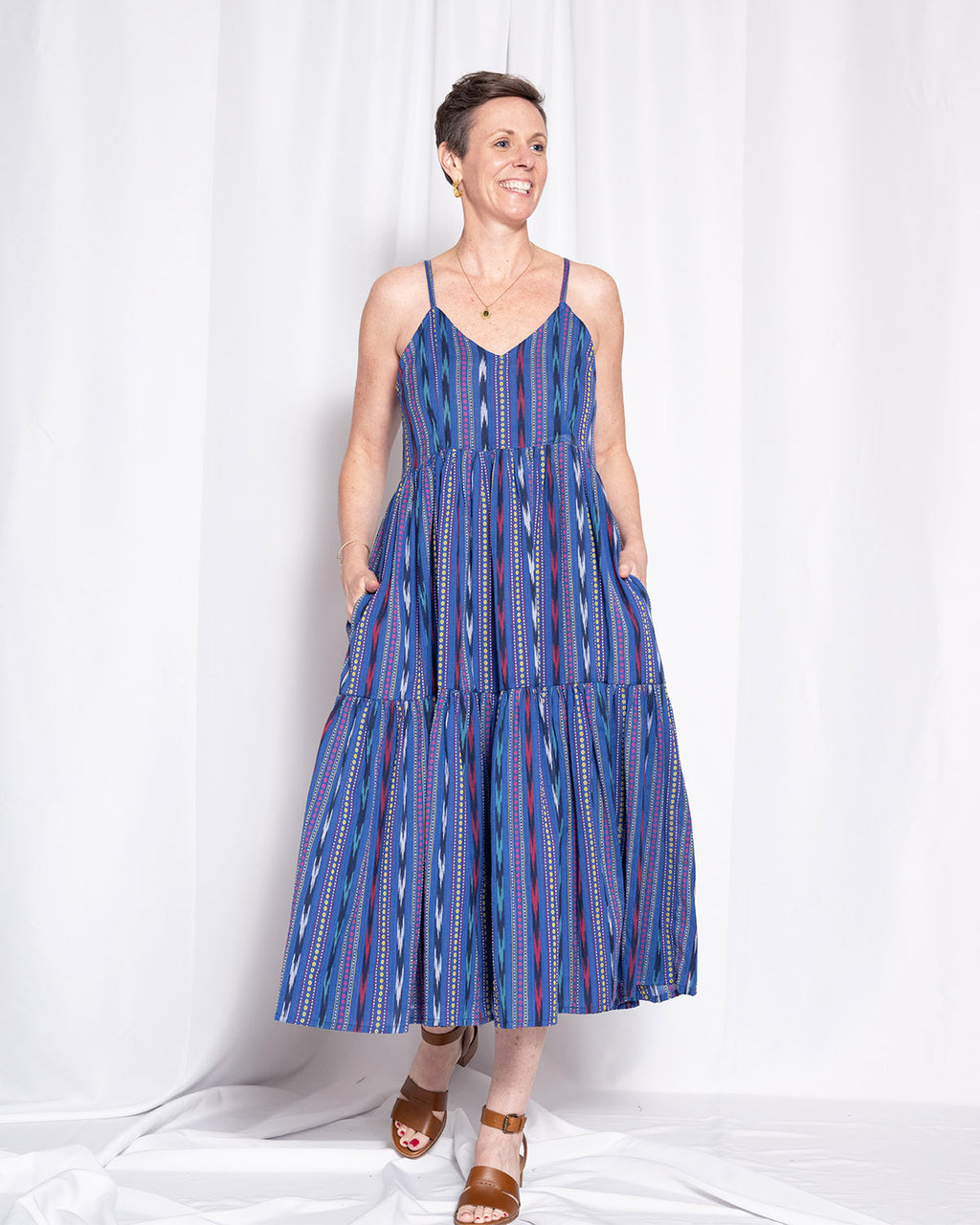 Sienna Tiered Sundress Dress - Blue Ikat