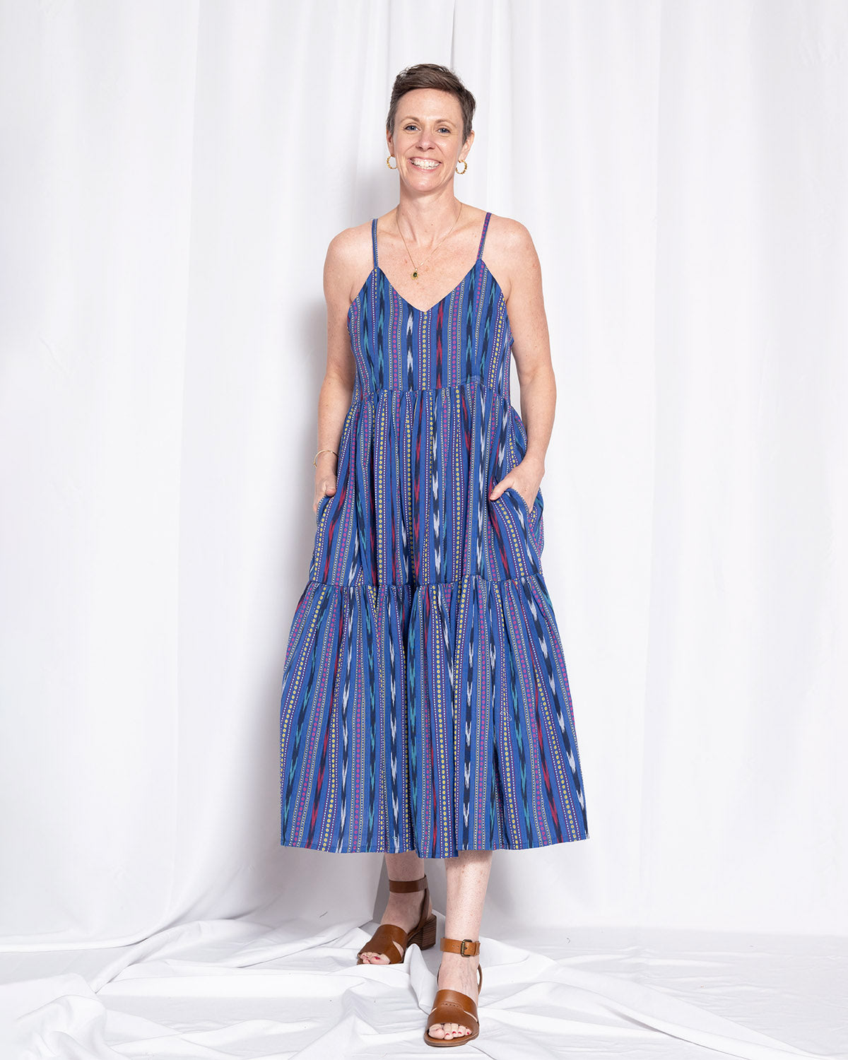 Sienna Tiered Sundress Dress - Blue Ikat