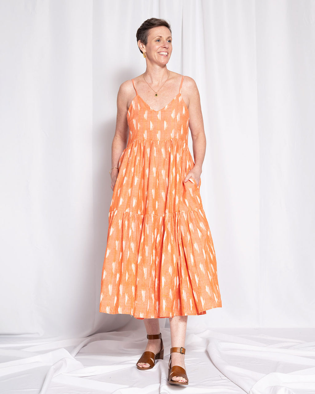 Sienna Tiered Sundress Dress - Coral Ikat