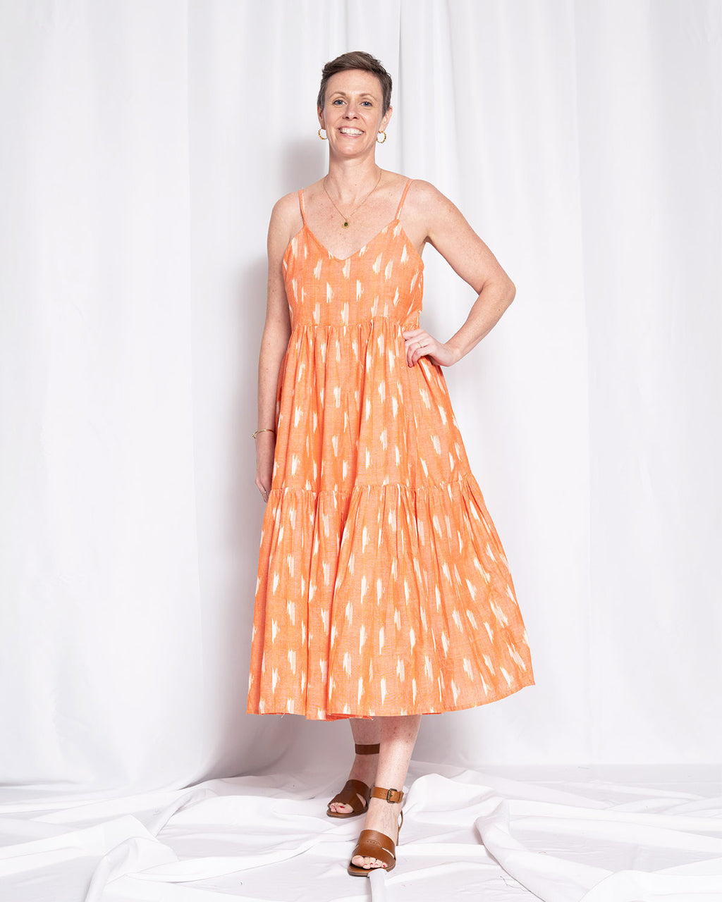Sienna Tiered Sundress Dress - Coral Ikat