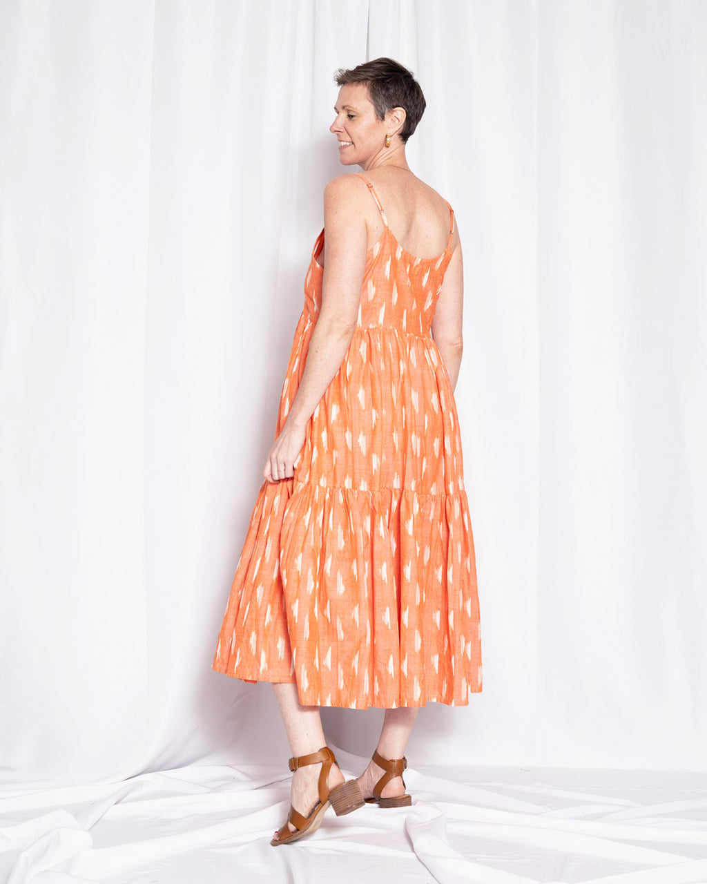 Sienna Tiered Sundress Dress - Coral Ikat