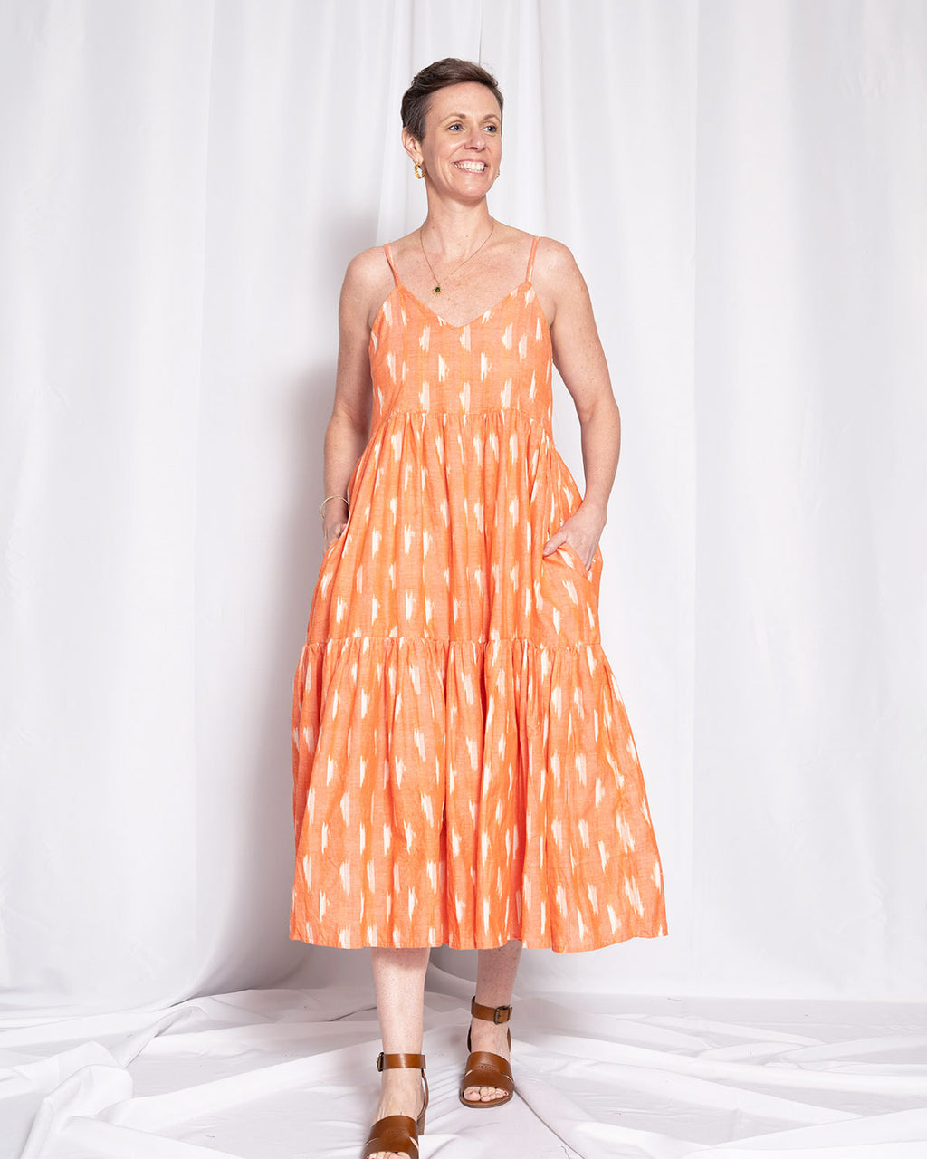 Sienna Tiered Sundress Dress - Coral Ikat