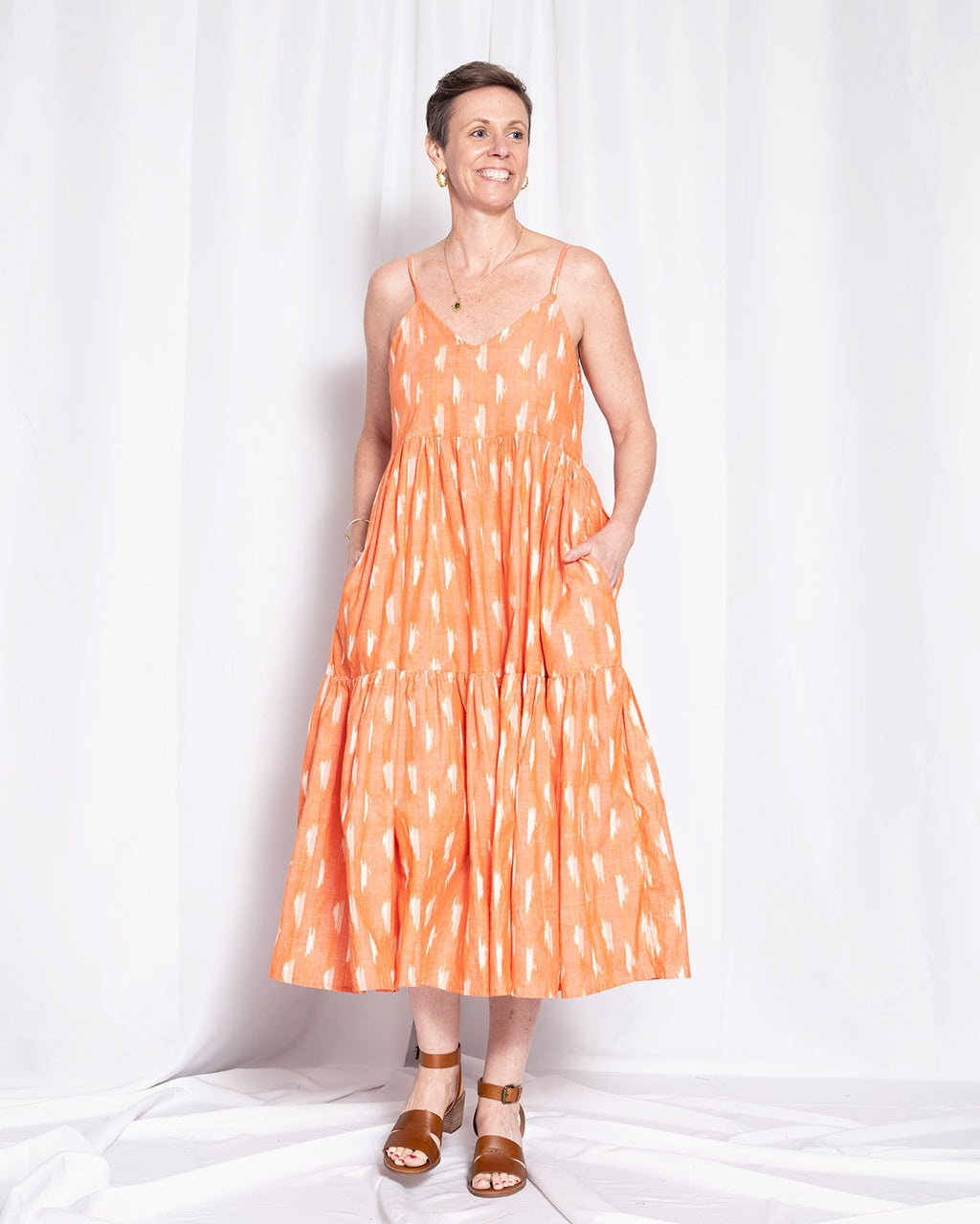 Sienna Tiered Sundress Dress - Coral Ikat