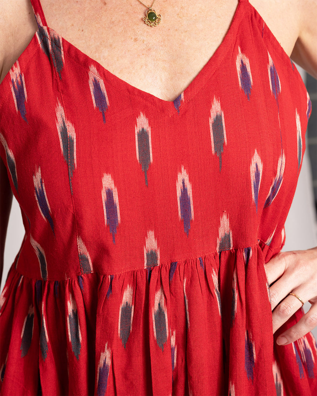 Sienna Tiered Sundress Dress - Crimson Ikat