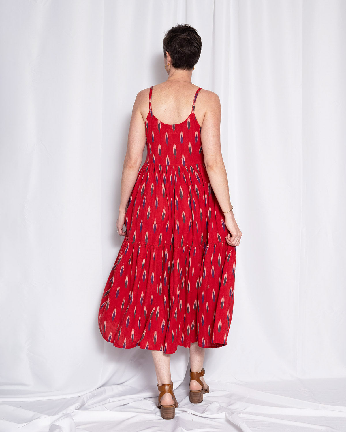 Sienna Tiered Sundress Dress - Crimson Ikat