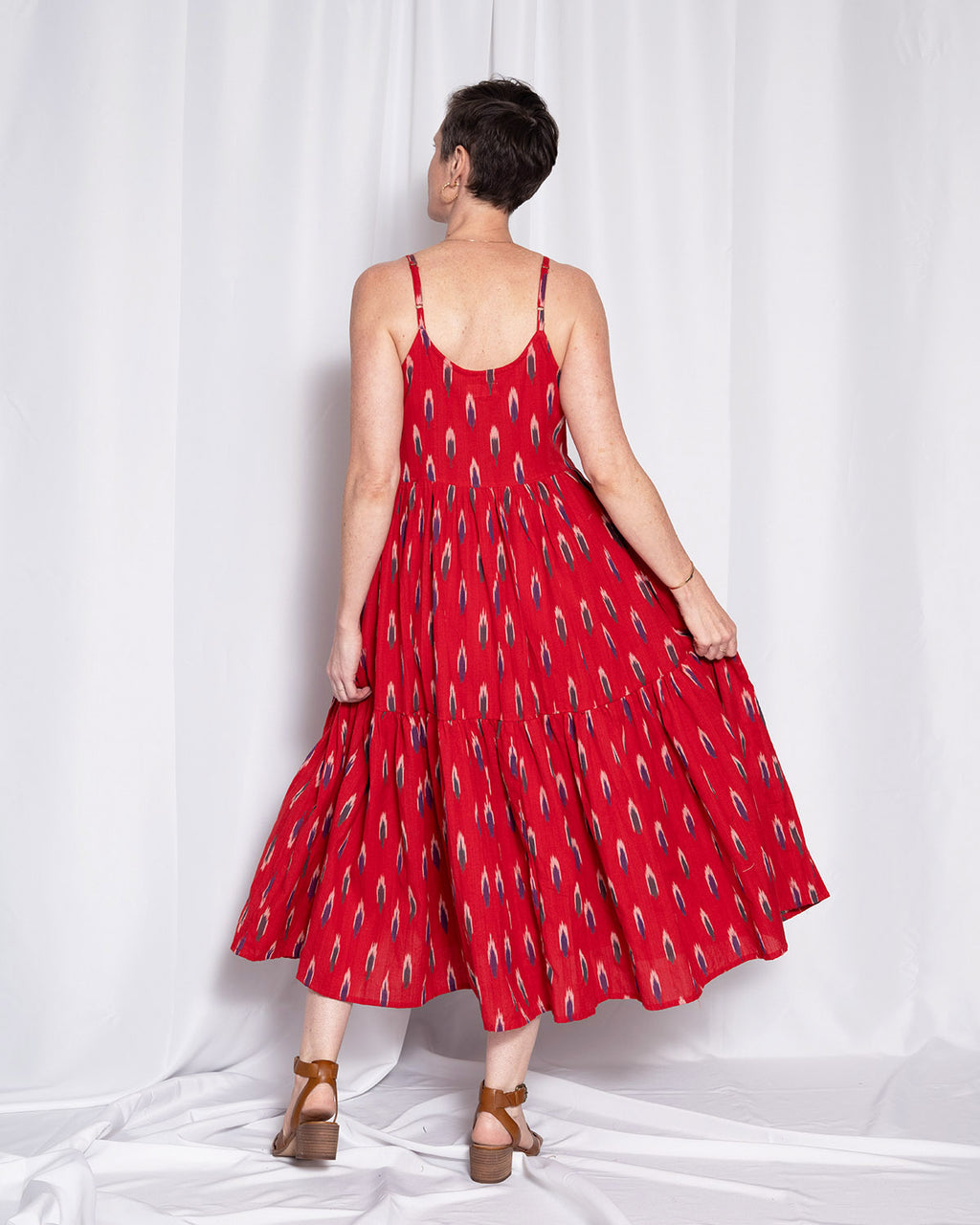 Sienna Tiered Sundress Dress - Crimson Ikat