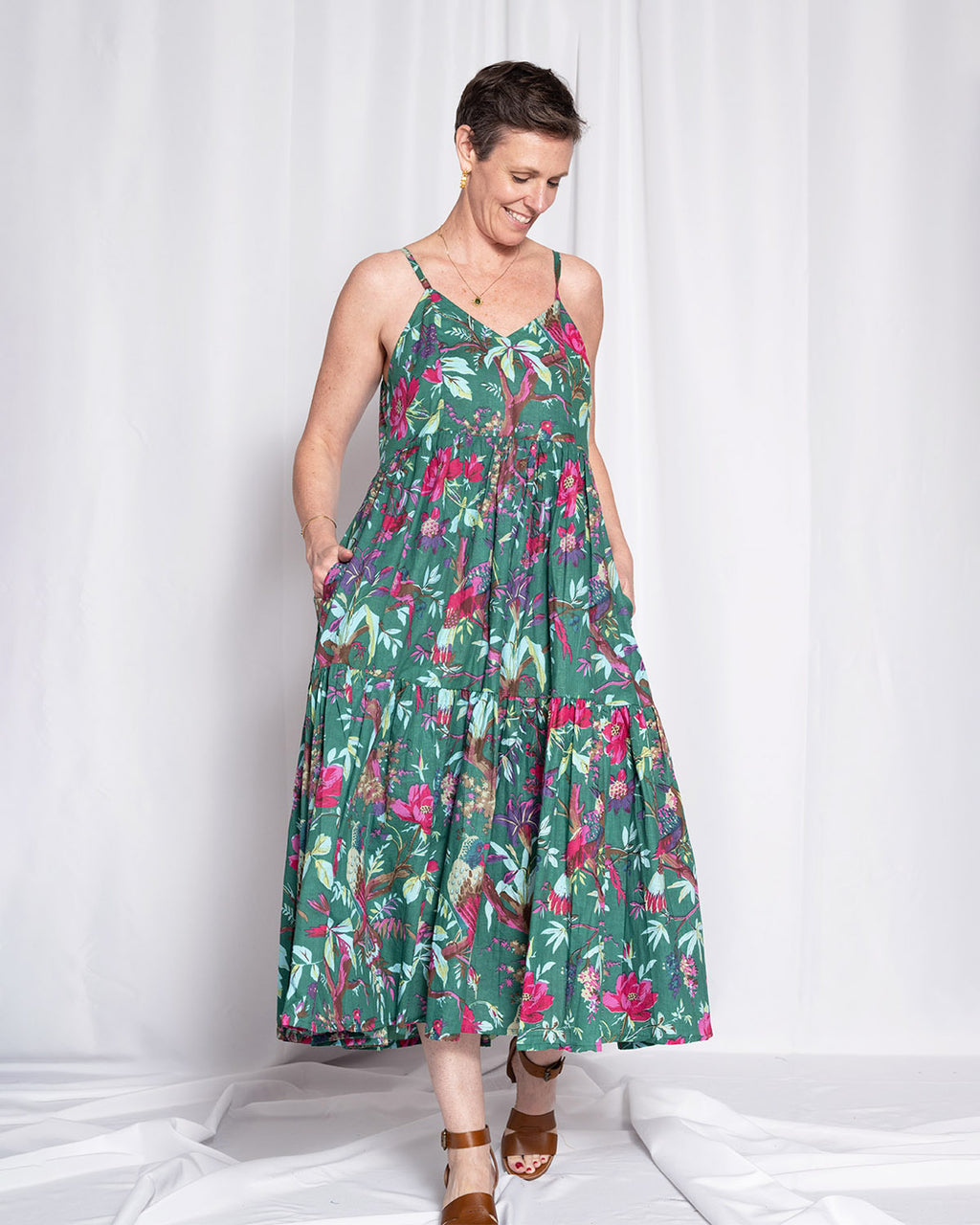 Sienna Tiered Sundress Dress - Emerald Rainforest