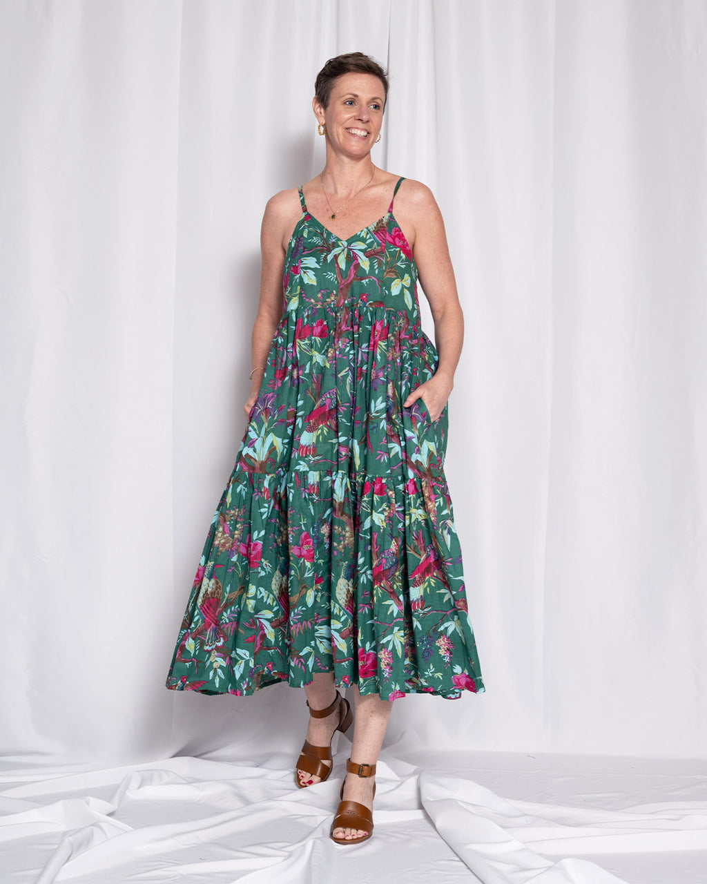 Sienna Tiered Sundress Dress - Emerald Rainforest