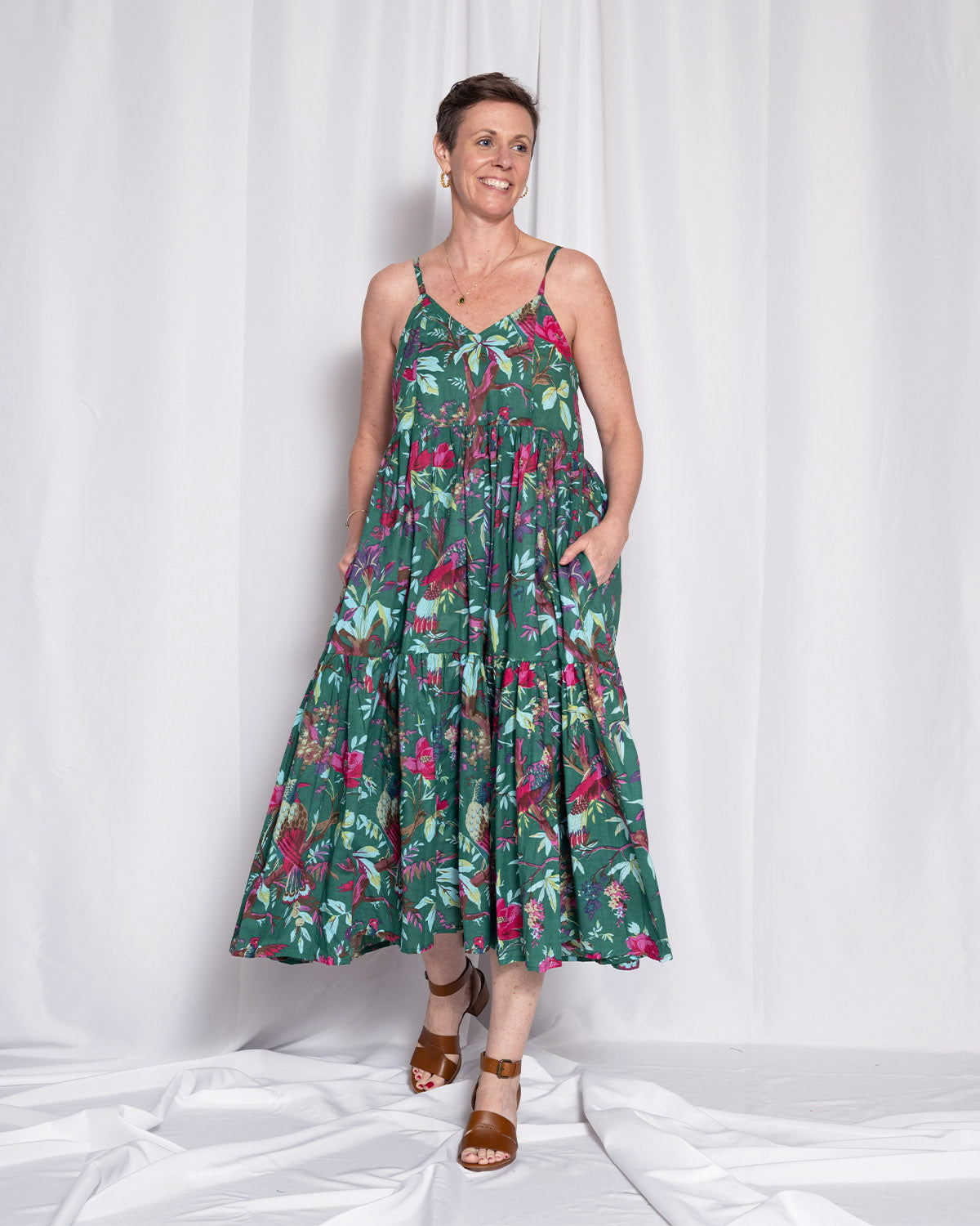 Sienna Tiered Sundress Dress - Emerald Rainforest